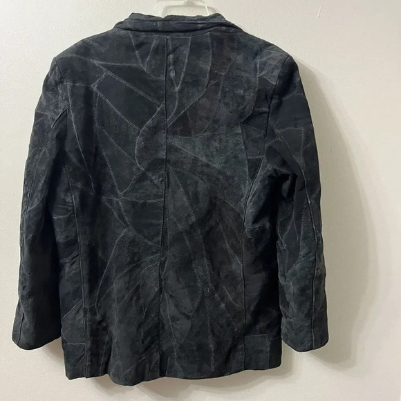 Vtg 90s Women Black Suede Patchwork Blazer M Leather Sports Coat Henig Furs - Picture 10 of 10